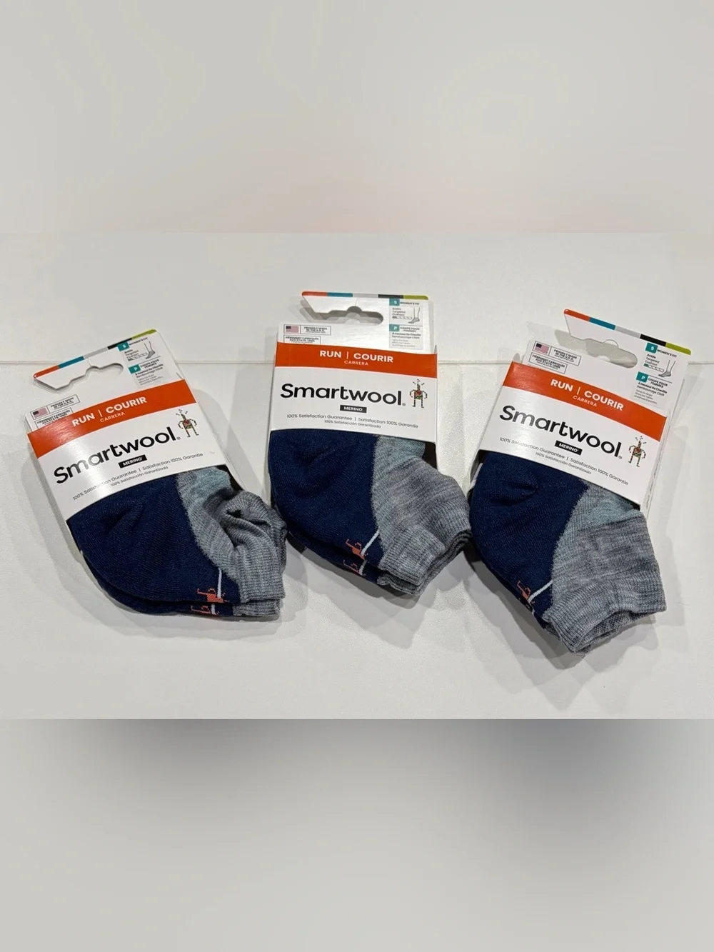 SmartWool Women's Medium Run Target Cushion Running Socks 3-Pack Ankle Gray NWT